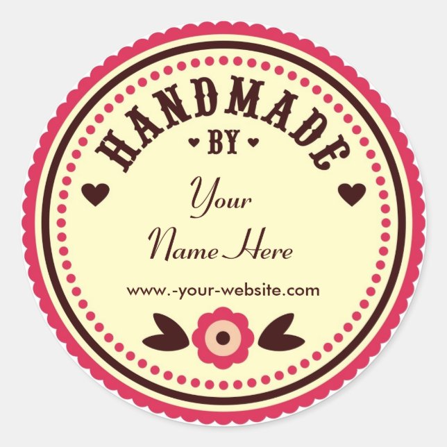 Adesivo Redondo Flor Vermelho Feita À Mão Por Autocolantes Persona (Frente)