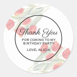 Adesivo Redondo Flora Primavera Vermelha Elegante Obrigado Anivers