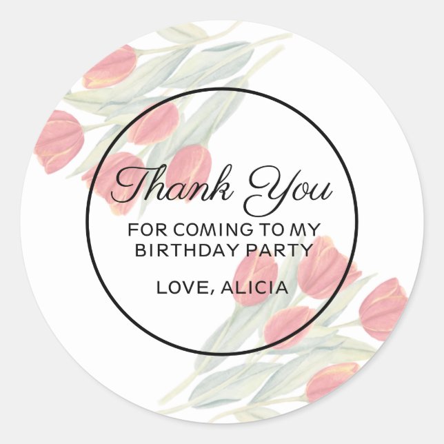 Adesivo Redondo Flora Primavera Vermelha Elegante Obrigado Anivers (Frente)