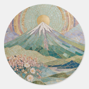 Adesivo Redondo Floração Etérea: Vulcão Mosaico Pastel na Primaver
