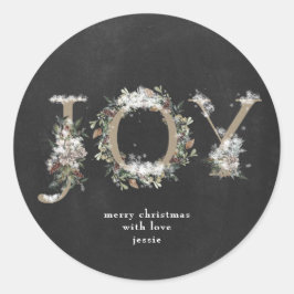 Adesivo Redondo Florais de Natal do Round Sticker JOY Chalk
