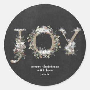 Adesivo Redondo Florais de Natal do Round Sticker JOY Chalk