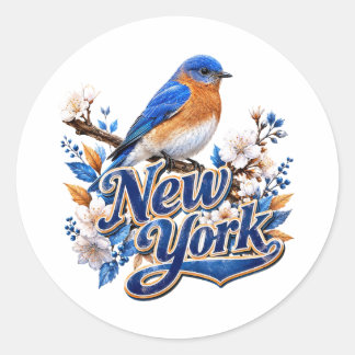Adesivo Redondo Florais do Pássaro Azul de Nova York