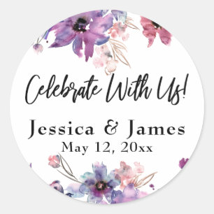 Adesivo Redondo Florais Modernos De Aquarela Comemoram Conosco!