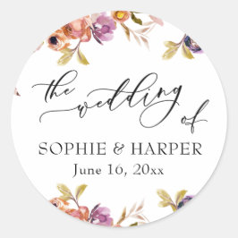 Adesivo Redondo Florais Pintados, Caligrafia De Luxo O Casamento D