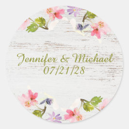 Adesivo Redondo Florais Rosa Russos na Madeira Branca