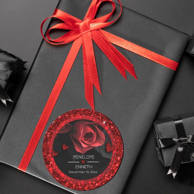 Adesivo Redondo Florais Vermelhos Pretos Escuros e Moosos (#zazlemade #BurgundyRed #darkmoody #weddingfavor #blackandred #gitterred #sparkles #heart #chic)