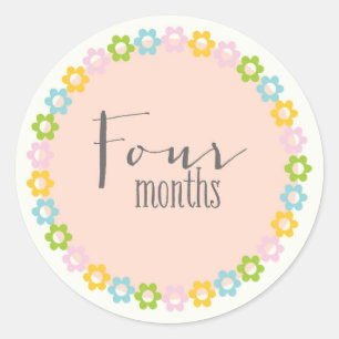 Adesivo Redondo Floral 4 meses New Baby Sticker