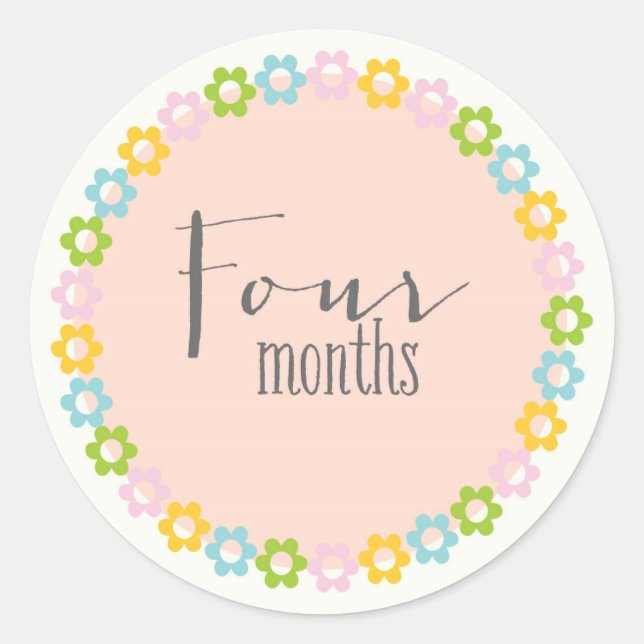 Adesivo Redondo Floral 4 meses New Baby Sticker (Frente)