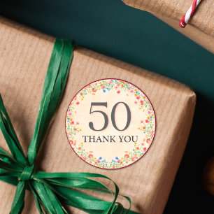 Adesivo Redondo Floral 50º aniversário Obrigados de 50 anos Flores