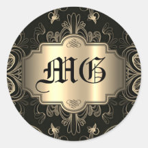 Floral Abstrato Monogramado Preto e Dourado  
