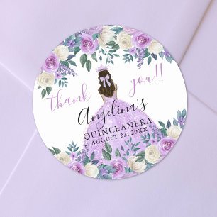 Adesivo Redondo Floral Agradecimento Roxo Quinceanera