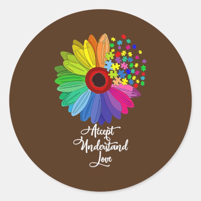 Adesivo Redondo Floral Autismo Sensibilização Flor Para Homens (Frente)