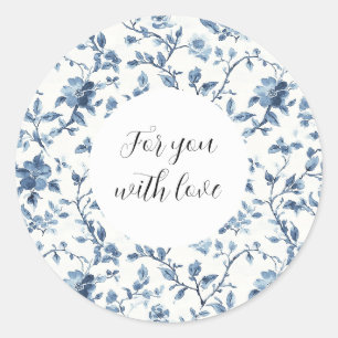 Adesivo Redondo Floral Azul Branco Chic