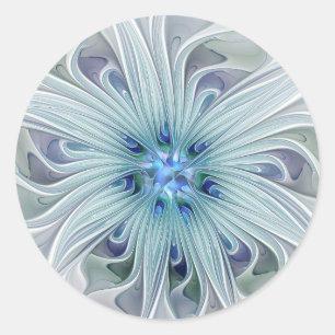 Adesivo Redondo Floral Beauty Abstrato Modern Blue Pastel Flower