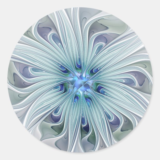 Adesivo Redondo Floral Beauty Abstrato Modern Blue Pastel Flower (Frente)