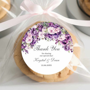 Adesivo Redondo Floral Beijo de Lilás Roxo Casamen
