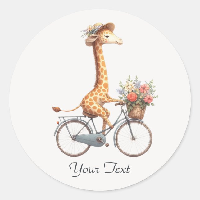 Adesivo Redondo Floral Bicycle Giraffe Sticker (Frente)