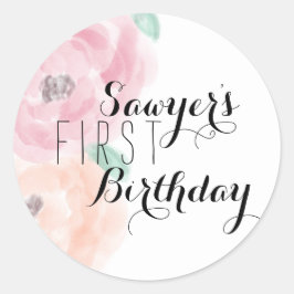 Adesivo Redondo Floral Birthday Sticker