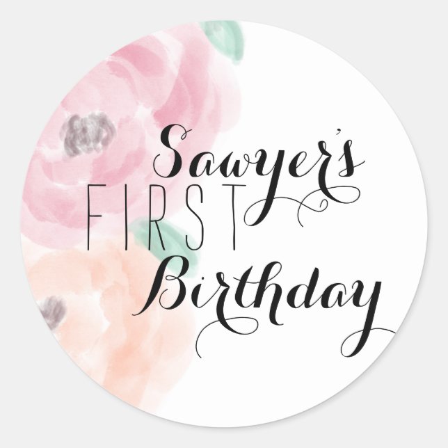 Adesivo Redondo Floral Birthday Sticker (Frente)