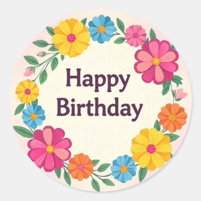 Adesivo Redondo Floral birthday sticker  (Frente)