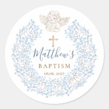 Floral Blue Baby Angel Cross Baptism