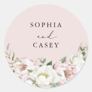 Adesivo Redondo Floral Blush White Peony Greenery Envelope Seal