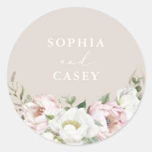 Adesivo Redondo Floral Blush White Peony Greenery Envelope Seal