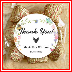 Adesivo Redondo Floral Boho Casamento de Flores Selvagens Agradeci