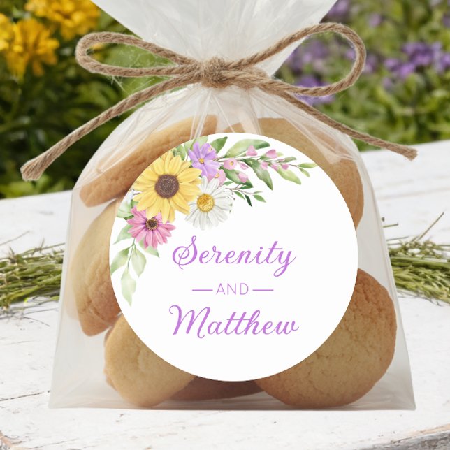 Adesivo Redondo Floral Boho Sunflower Daisy Garden Wedding (Criador carregado)