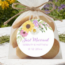 Floral Boho Sunflower Daisy Wedding Just Married