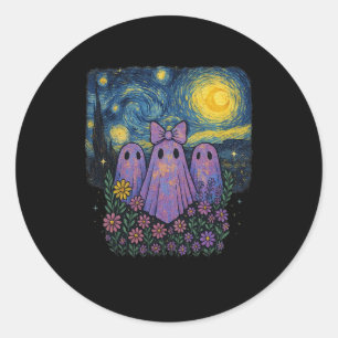 Adesivo Redondo Floral Boo Ghost Night Girl Fall Spooky