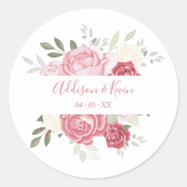 Adesivo Redondo Floral Bouquet Pink Shades Wedding