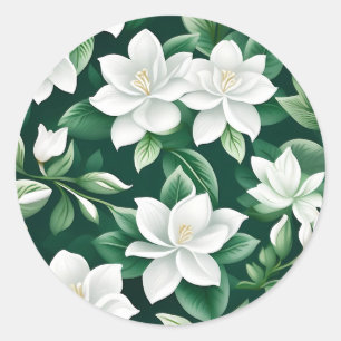 Adesivo Redondo Floral Branco e Verde Intriciado