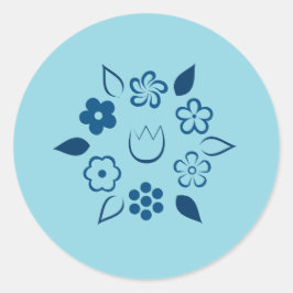 Adesivo Redondo Floral Branco Escuro Primavera Azul