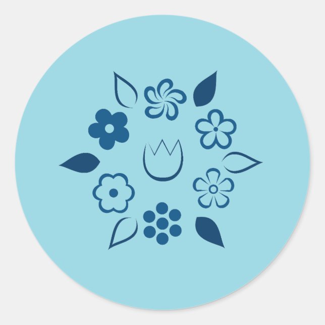 Adesivo Redondo Floral Branco Escuro Primavera Azul (Frente)