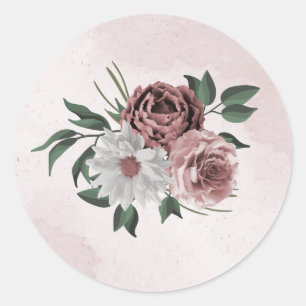 Adesivo Redondo floral branco rosa de canela rosa