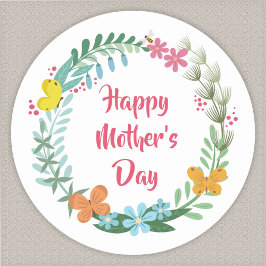 Adesivo Redondo Floral Butterfly Botanical Colorful Wreath Garland