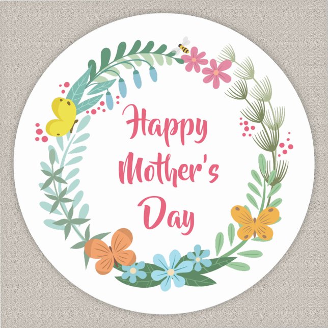 Adesivo Redondo Floral Butterfly Botanical Colorful Wreath Garland (Criador carregado)