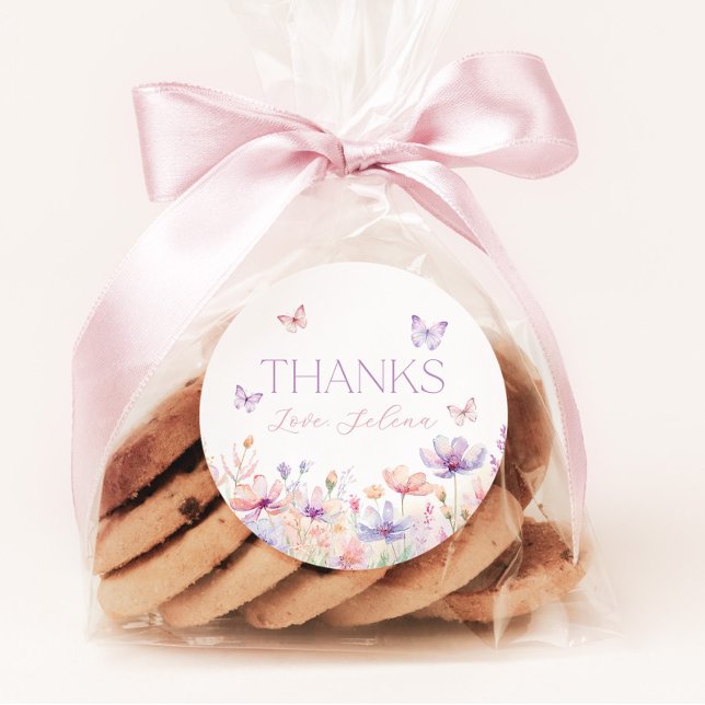 Adesivo Redondo Floral Butterfly Pastel Bridal Shower Favor  (Here's to a lifetime of butterflies! Wildflower Bridal Shower Favor Stickers)