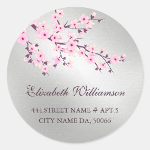 Adesivo Redondo Floral Cherry Blossoms Pink Silver 