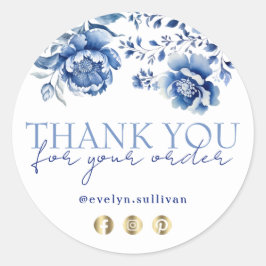 Adesivo Redondo Floral chinoiserie obrigado você Sticker