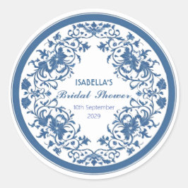 Adesivo Redondo Floral Chinoiserie Victoriana Azul Elegante