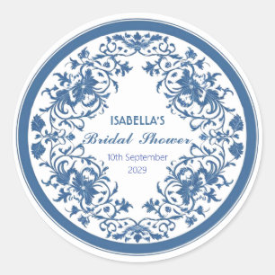 Adesivo Redondo Floral Chinoiserie Victoriana Azul Elegante