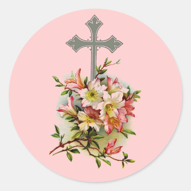 Adesivo Redondo Floral Christian Cross (Frente)