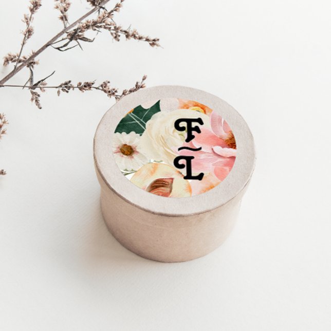 Adesivo Redondo Floral Colorida Negrito | Monograma redondo (Criador carregado)