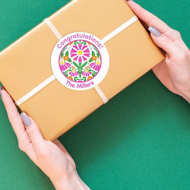 Adesivo Redondo Floral Congrats – Personalized & Fun! (Criador carregado)