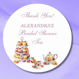 Adesivo Redondo Floral Cor-de-rosa Lilac Tea Party Favor Cl