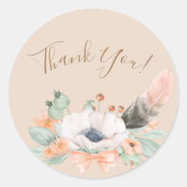Adesivo Redondo Floral Coral Watercolor Minimalística Obrigado