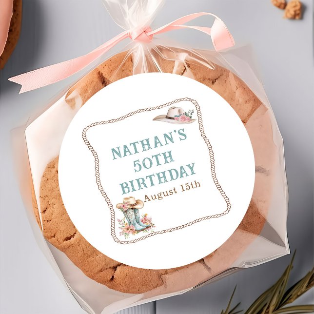 Adesivo Redondo Floral Cowgirl Boots and Hat Birthday Sticker (Criador carregado)